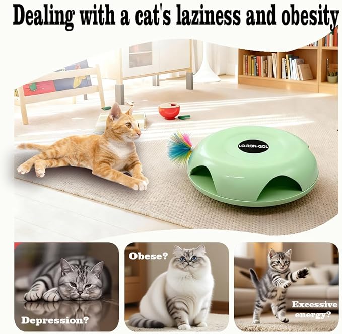 Interactive Whack-a-Mole Cat Toy — Automatic Mushroom Feather Pop-Up Play Toy for Cats, Cognitive Stimulation & Exercise, Durable Pet Entertaining Game (Green)