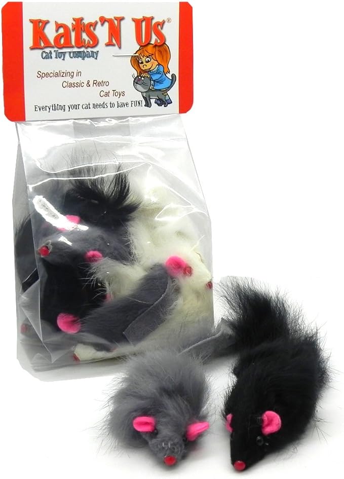 Kats'N Us Fur Mouse Cat Toy - 5 Pak - Long Hair Mixed Colors