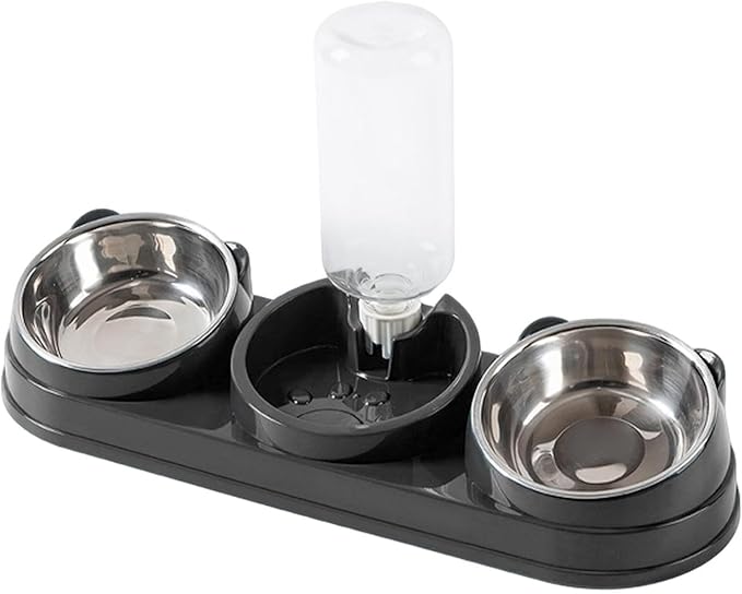 Elevated Double Bowl Pet Feeders with Automatic Water Dispenser Antislip Base for Dog Cats Daily Feeding Watering Supply Automatic Water Dispenser Pet Bowl