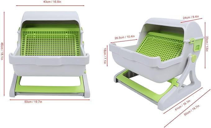Self Cleaning Cat Litter Box Enclosure Semi Automatic, PP Plastic Easy Assembly Tipping Bucket Style Large Kitty Litter Box for Indoor Cats