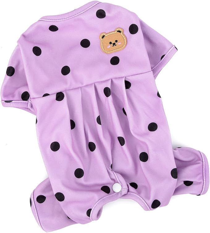 PAIDEFUL Polka Dot Dog Pajamas for Small Dogs, Lightweight Four-Leg Puppy One-Piece with Belly Coverage, Soft Pullover Sleepwear for Chihuahua Yorkie and Cats, Purple, M
