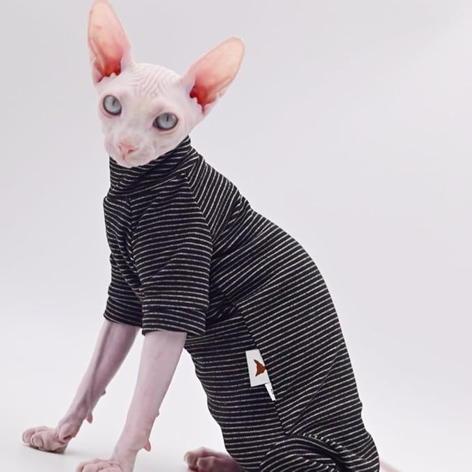 Hairless Cat Clothes Four-Legged Velvet Warm Autumn and Winter Cat Apparel for Sphynx, Devon Rex, Cornish (Small)