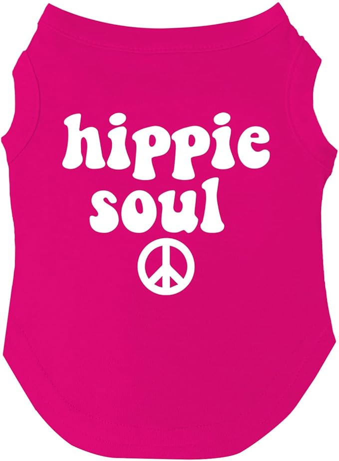 Hippie Soul Dog Tee Shirt | Sleeveless | Free Spirit Pup | Groovy | Peace & Love (Hot Pink, X-Large 1018)
