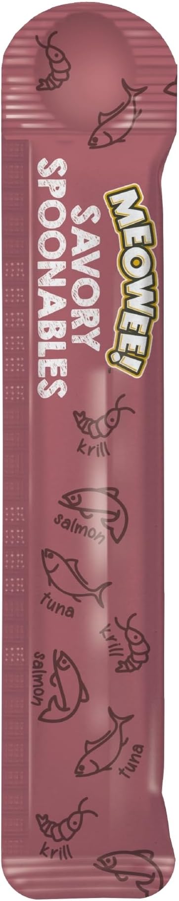 MEOWEE! Savory Spoonables with Real Salmon, Tuna and Krill for Cats, 4 Count, Treat Your Cat to Triple Flavor Squeezable Lickable Wet Treats with Built-in Spoon for Less Mess (Pack of 2)