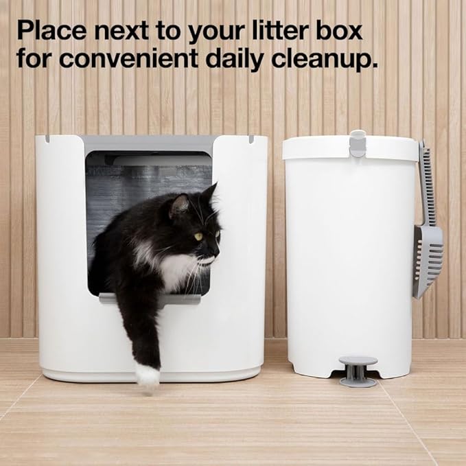 Modkat Premium Litter Keeper - Cat Litter Disposal (Includes Litter Scoop, 2X Bamboo Charcoal Filters, and 10x Recycled Waste Bags (Gray)