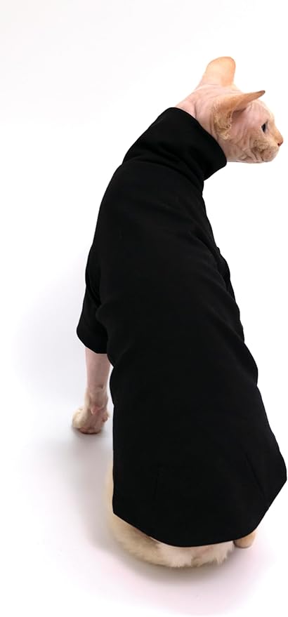 Sphynx Cat Clothes, Moon Print Turtleneck Cotton T-Shirt for Devon Rex Sphynx Cats (Black Long Sleeve, Large)