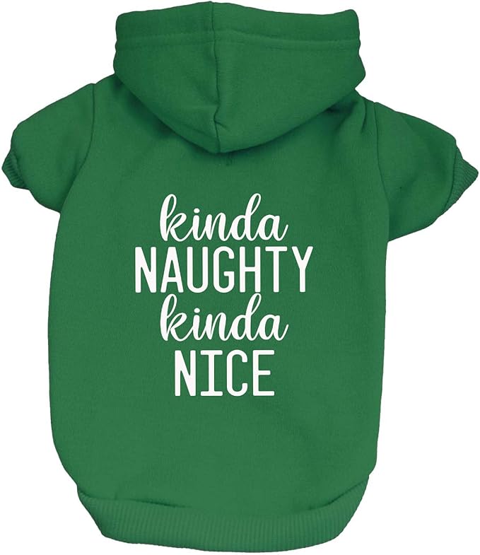 Kinda Naughty Kinda Nice Dog Hoodie | Fleece Lined |Leash Hole| Christmas | Holiday Season | Winter Wonderland | Gift|Green, X-Large 88