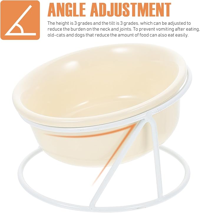 Ceramic Cat Feeder Bowl Elevated Pet Food Holder with Iron Stand Beige Raised Water and Food Dish for Cats and Dogs Neck Protection