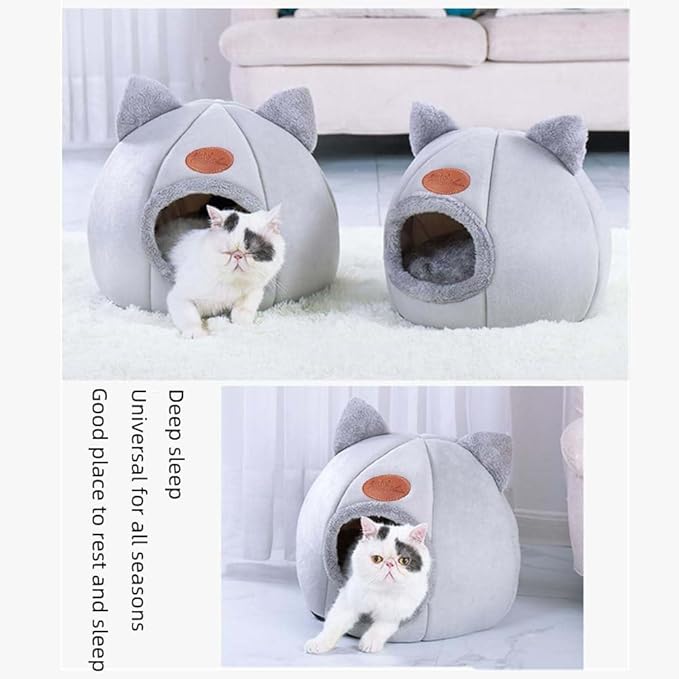 Cat Beds for Indoor Cats, Cozy Cat Cave Bed Dog House Cats Tent with Removable Cushion Pillow, Soft Warm Pet House Puppy Bed, Cute Pet Nest for Kitten Small Dog (Gray, XL-15.75x15.75x15.75 Inches)