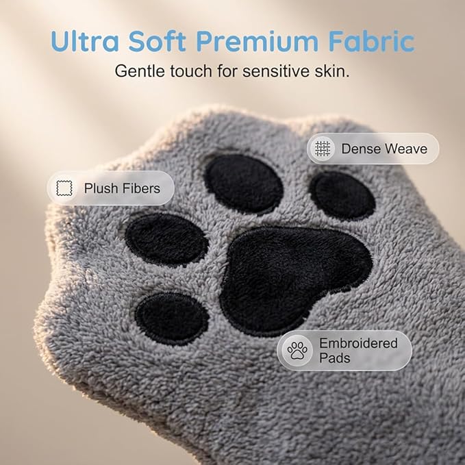 SENOY Paw Bathing Towel for Cats, Washable Reusable Coral Fleece Pet Drying Glove, Quick-Absorbent Cat Bathing Supplies with Hanging Loop, Soft Grooming Towel for Dogs & Cats (Blue-2pcs)