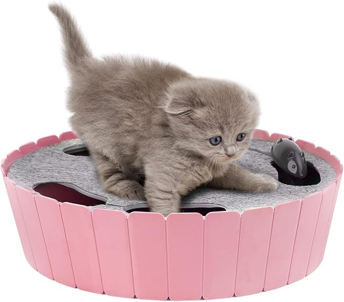 Pawaboo Interactive Cat Toy with Moving Mouse, Electronic Motion Pop and Play Hide Seek Cat Toys, Automatic Teaser Cats Toys Interactive for Indoor Cats Play, Pink