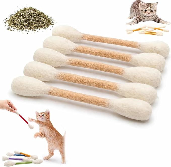 6-Pack Qtip Cat Toy, Cotton Swabs Cat with Catnip, Giant Kitten Chew Sticks for Indoor Boredom, Durable Dental Teething Ropes, Big Interactive Felt Kitty Kicker Play Lover Gift Accessories