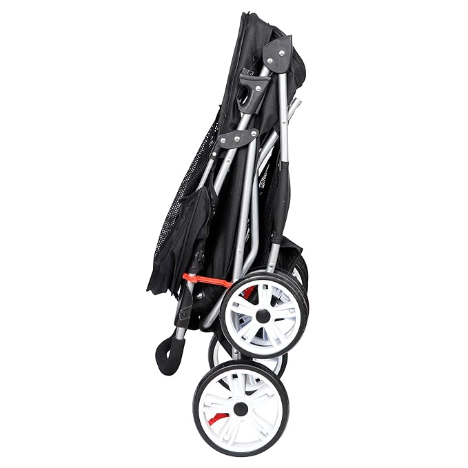 4 Wheels Foldable Pet Dog Cat Jogger Stroller Travel Carrier Strolling Cart w/Waterproof Cover Storage Basket Cup Holder & Removable Liner for Medium Small Cat Dog, Black