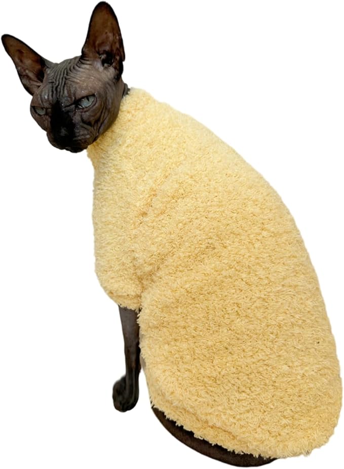 Sphynx Cat Clothes Hairless Cat Super Soft Warm Fleece T Shirt Elastic Winter Sweater Outfit, Pet Clothes for Sphynx Cat Coat for Cats and Small Dogs Apparel (Yellow, Large)