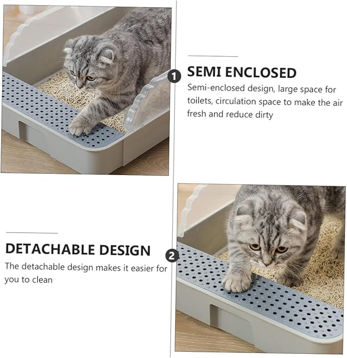 Semi-Enclosed Cat Litter Pan Toilet, Detachable Anti-Splash Durable Polymer Kitten Litter Box, Small Grey Potty for Indoor Cat Housebreaking