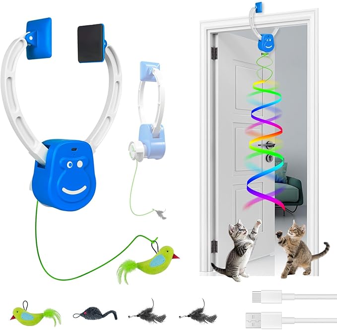 Interactive Cat Toys for Indoor Cats, Automatic Hanging Door Frame Cat Toy with Bird, Mouse & Feather Teasers, Motion Activated Self Play Exercise Toy for Bored Kittens & Adult Cats.