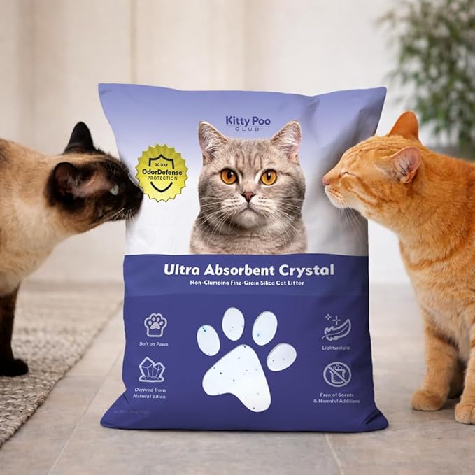 Fine-Grain Silica Cat Litter – Ultra Absorbent Crystal Litter for Cats, Low Dust, Long-Lasting Odor Control, Fast Drying, Lightweight Bag