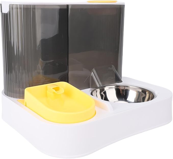Generic Automatic Pet Feeder Leakproof Freshness Double Bowl Design for Cats Dogs, Food Water Dispenser Set for Home Use (Yellow)