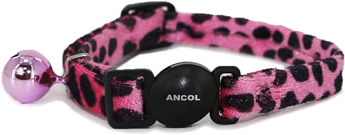 Ancol Safety Cat Collar in Pink Leopard Print - Comfortable Pet Accessory with Break Away Buckle - Kitten Training Walking Neckband