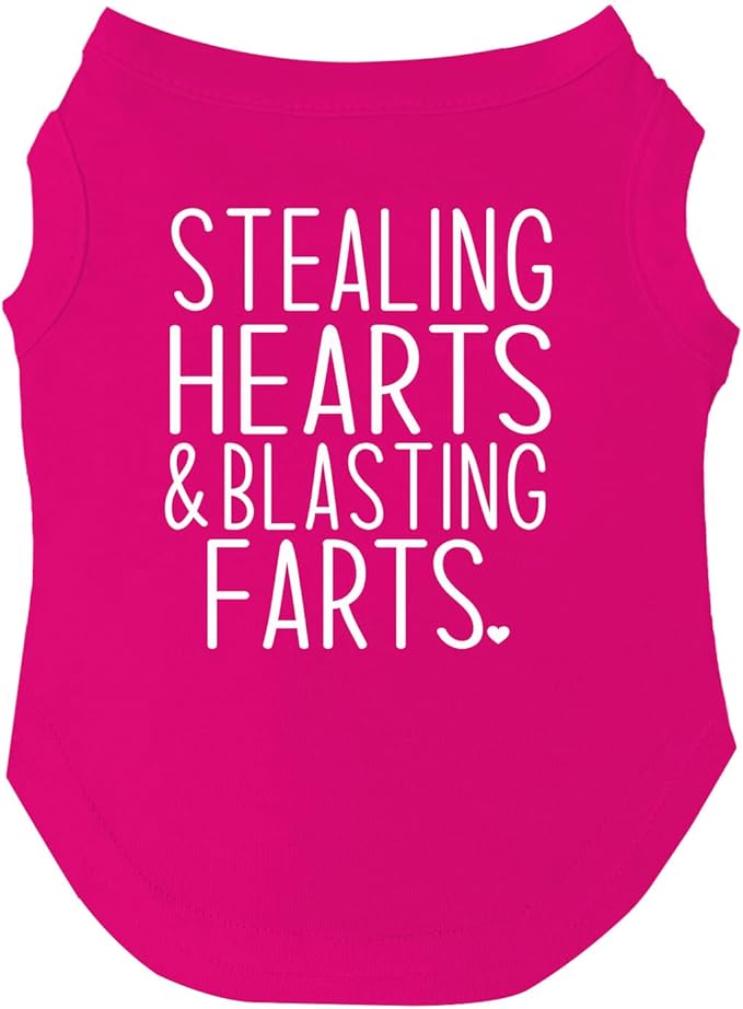 Stealing Hearts Blasting Farts Dog Tee Shirt | Sleeveless Breeds | Valentine's Day | Cute & Funny |Hot Pink, Small 983
