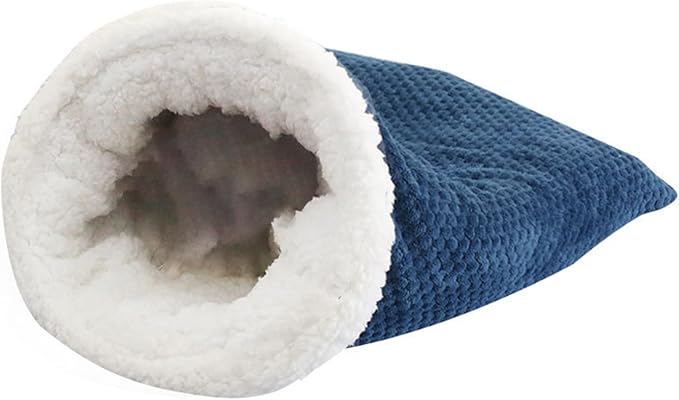 Hibycknl Cat Sleeping Bag - Soft Plush Large Self-Warming Bed for Winter, Cosy Cave 360 Wrap Comfortable Pet Snuggle Sack for Cats up to 6kg, Dark Blue