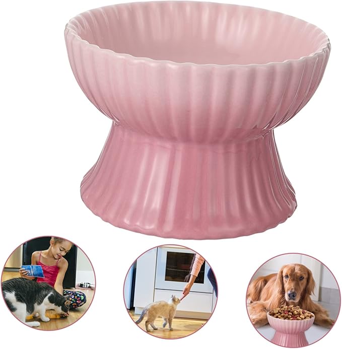 VICASKY Elevated Pet Food Bowl for Cats and Dogs Stylish Design Supports Healthy Eating Posture Easy Daily Feeding Vertical Stripes