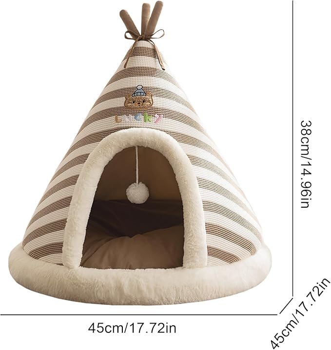 Teepee Cat Bed - Cave House Tunnel, Comfortable Kitten Lounger, Plush Small Pet, Warm Play Tunnel, Multi-Purpose Pet Accessory, Soft Furniture Resting Spot | Cave Cat Bed for Indoor Outdoor Wi