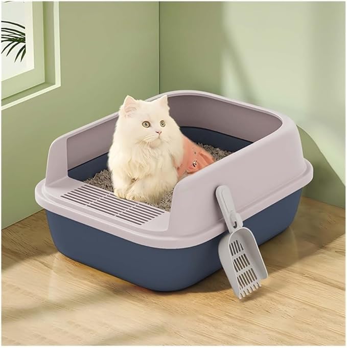 Pet Supplies, Semi-Open Cat Litter Box with High Sides, Anti-Splash & Easy to Clean(Dark Grey,Small)
