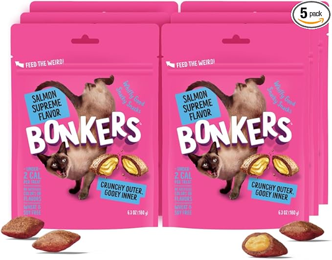 Bonkers Bites Salmon Supreme Flavor Crunchy Cat Treats, 6.3 oz (Pack of 6)