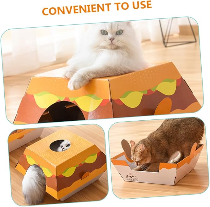 BESTonZON Cat House Hamburger Bed Scratching Board Creative Corrugated Cardboard Toy for Indoor Cats and Stable Design to Prevent Furniture Damage