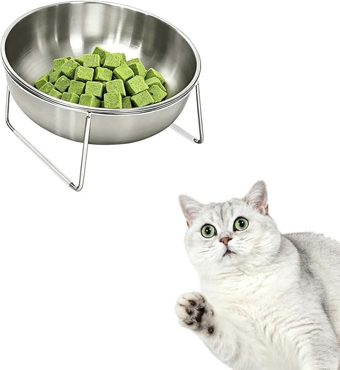 15° Tilted Cat Food Bowls 304 Stainless Steel Kitten Food Bowl Raised Food and Water Dish for Cats Elevated Cat Bowl Plate Stand Whisker Friendly Smooth Polished Easy to Clean Dishwasher Safe 1PACK