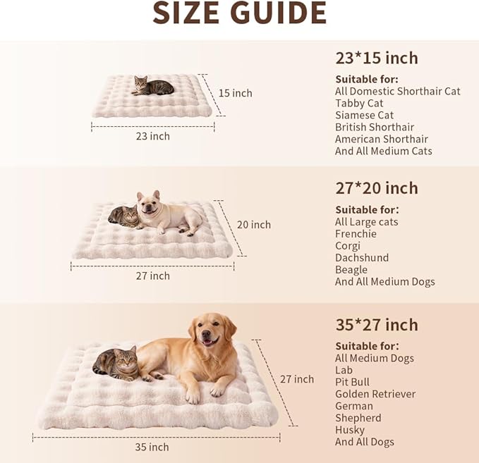 SOMAHE Cat & Dog Bed Mat, Soft Plush Faux Fur Kneading Pet Bed for 2 Cats or Small Dogs, Machine Washable Cat Sleeping Pad, Non-Slip Fluffy Pet Rug for Indoor Cats Kittens & Small Dogs, 27x20 In White
