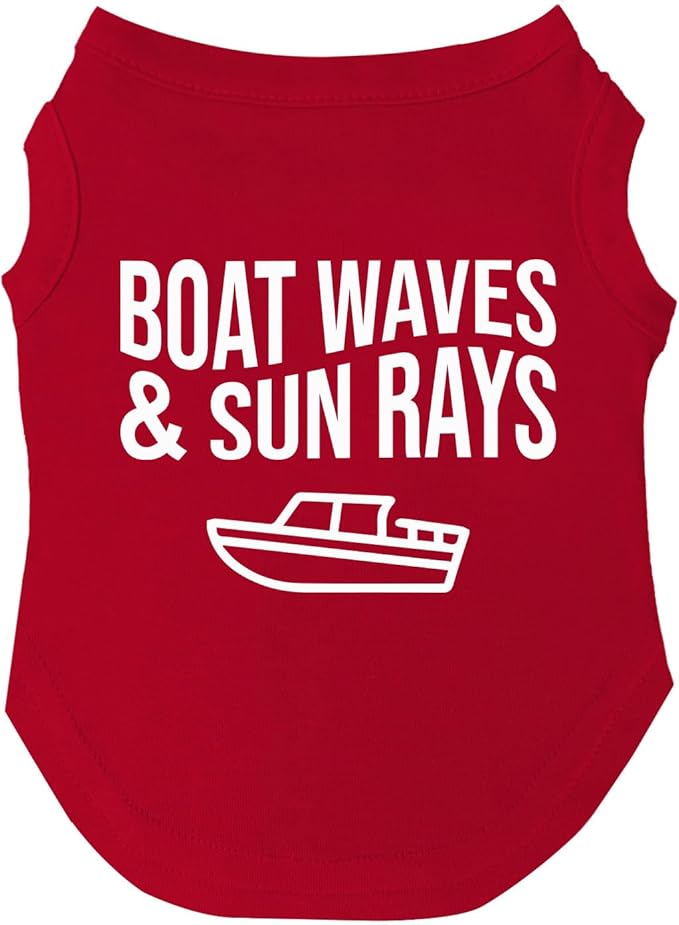 Boat Waves & Sun Rays Dog Tee Shirt | Sleeveless | Sizes for Puppies, Toys and Large Breeds (Red, 4X-Large 806)