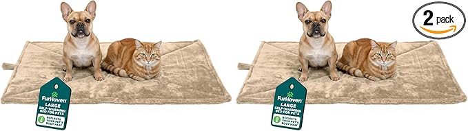 Furhaven ThermaNAP Self-Warming Cat Bed for Indoor Cats & Large/Medium Dogs, Washable & Reflects Body Heat - Quilted Faux Fur Reflective Bed Mat - Cream, Large (Pack of 2)