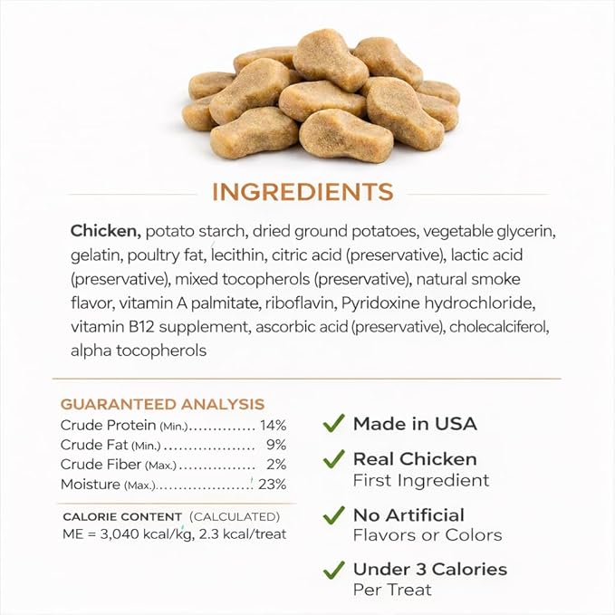 Savory & Tasty Soft Cat Treats Chicken - Grain Free, Low Calorie Chewy Nibbles, Made in USA, Real Chicken #1 Ingredient, Under 3 Calories Per Treat, Natural Training Snack for Indoor Cats | (3oz)