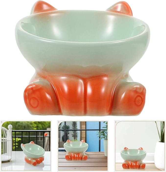 Kisangel Elevated Porcelain Cat Food Bowl with Tilted Design, Raised Ceramic Pet Slow Feeder Dish for Kittens and Small Dogs, Whisker-Friendly Raised Bowl for Feeding and Watering