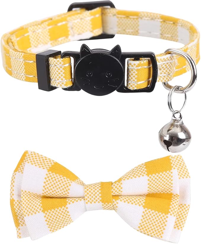 2 Pack/Set Cat Collar Breakaway with Cute Bow Tie and Bell Plaid Flower for Kitty Adjustable Safety