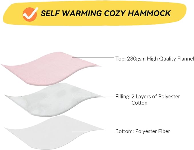Patas Lague Cat and Dog Hammock Bed for Small Dogs, Brethable Wooden Cat Pet Rabbit Elevated Bed Cots Furniture for All Seasons Fleece Pink