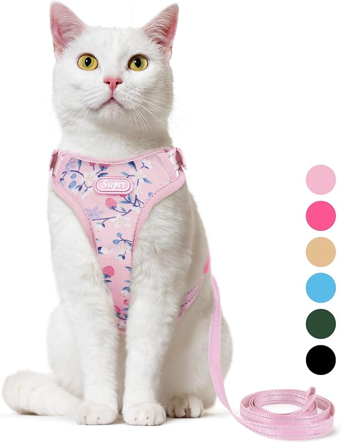 Supet Cat Harness and Leash Escape Proof for Walking, Adjustable Cat Vest Harness and Leash Set for Large and Small Kittens Dogs