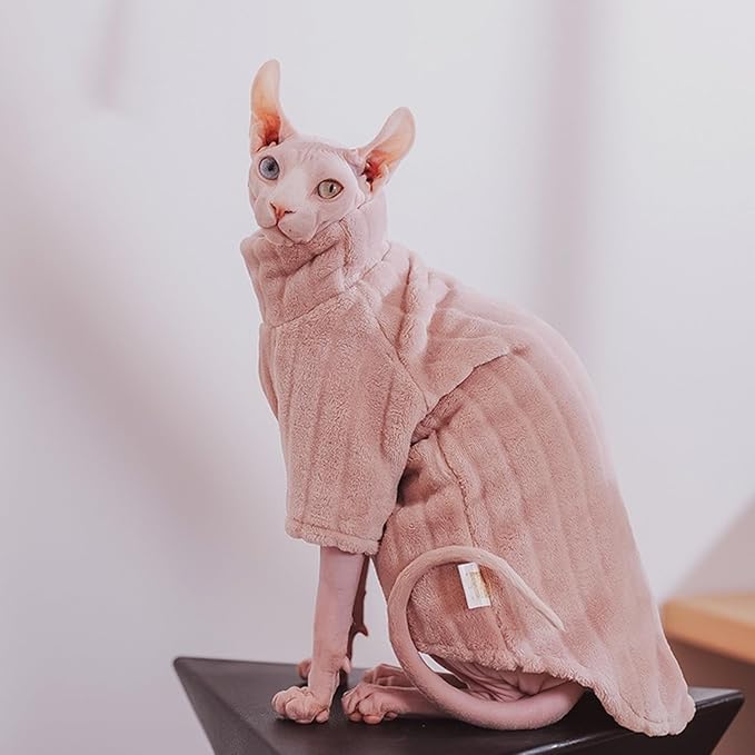 Turtleneck Sweater for Sphynx Cat Soft Coral Fleece Cat Clothes Thick Winter Warm Outfit Coat for Hairless Cats and Small Dogs Apparel with Sleeves (Pink, XL (9-13 lbs))