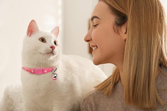 4PCS Cat Collar with Bells,Breakaway Cat Collars,Moons Stars Cute Kitty Adjustable Safe Kitten Collars Pendant Glow in The Dark,Cat Collars for Girl Cats 8.0-13.0 Inch(2 Purple & 2 Pink)