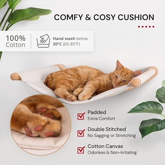 7 Ruby Road Cat Wall Hammock – Wall Mounted Cat Bed for Large Cats – Wood Perch Shelf, Cat Hammock for Wall, Holds Up to 35 lbs