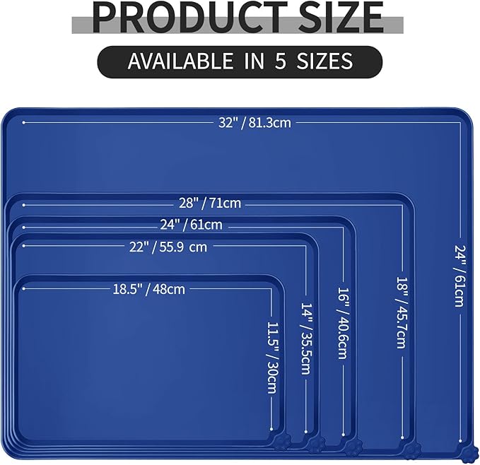 Reopet Waterproof Pet Feeding Mat, Non-Slip Silicone Placemats for Dog Cat Food and Water Bowl, High Raised Edges to Prevent Spills and Protect Floors