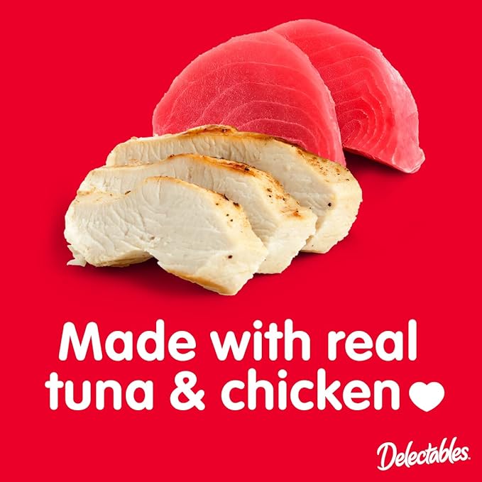 Delectables Lickable Treat Bisque Non-Seafood Wet Cat Treat with Real Tuna & Chicken, Food Topper, Hydrating, Grain-Free, No Fillers, By-Products, Added Preservatives, 1.4oz Pouch, 30ct