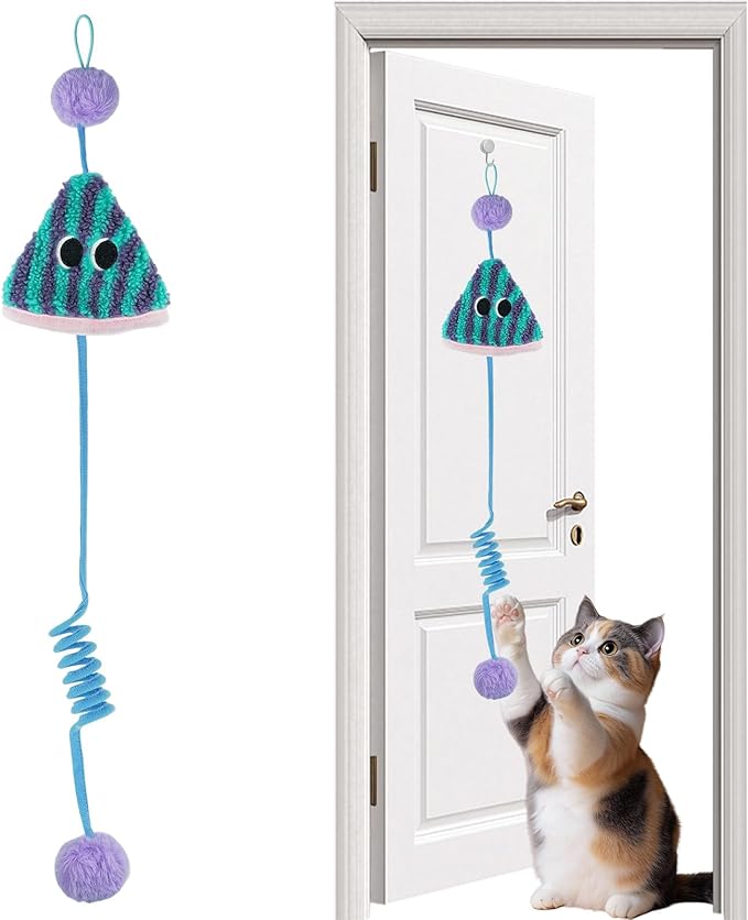 oyeftp Spring Parachute Cat Toys for Indoor Cats, Interactive Door Hanging Cat Toys for Bored Indoor Adult Cats, Retractable Teaser Toy, Hanging Interactive Toys for Cat Kitten Play Chase Exercise