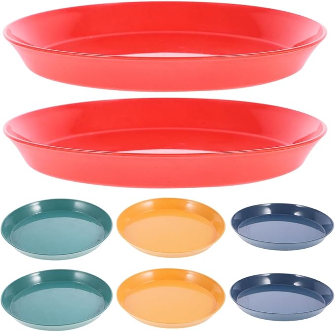 SHINEOFI 8pcs Cat Food Dish Set Shallow Wide Bowls, Round Sturdy Plastic Pet Feeding Plates for Wet and Dry Food, Mixed Colors, Suitable for Multi-cat Feeding and Watering Random Style