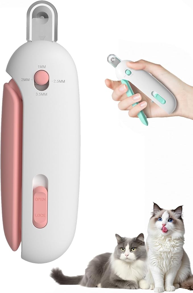 Cat Nail Clipper, Adjustable 3 Size Trimming Hole & Hidden Nail File, for Kittens & Indoor Cats, Anti-Splash Claw Cutter (Pink)
