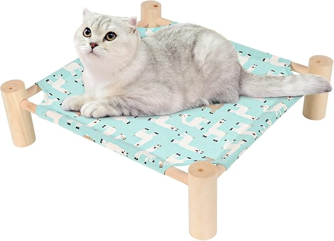Patas Lague Cat and Dog Hammock Bed for Small Dogs, Brethable Wooden Cat Pet Rabbit Elevated Cooling Outdoor Bed Cots Furniture for Summer Alpaca
