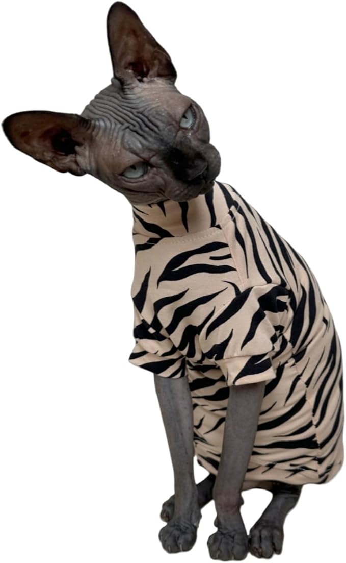 Limited Edition Sphynx Cat Cotton T-Shirts Hairless Cat Sweatshirt Pet Kitten Clothes Round Collar Kitten Shirts Vest Cats & Small Dogs Apparel (White Tiger, XL (10-12 lbs))