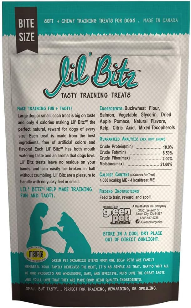 Lil' Bitz Soft & Chewy Training Treats for Dogs, Bite Size Reward Treats for Training & Positive Reinforcement, Grain Free Dog Treats Made with Wild Salmon & Kelp, All Breeds, 12 Pack (4 oz Each)